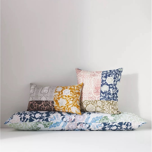Anthropologie Meyer patchwork block print pillow cover blue rose green like new - Picture 2 of 2